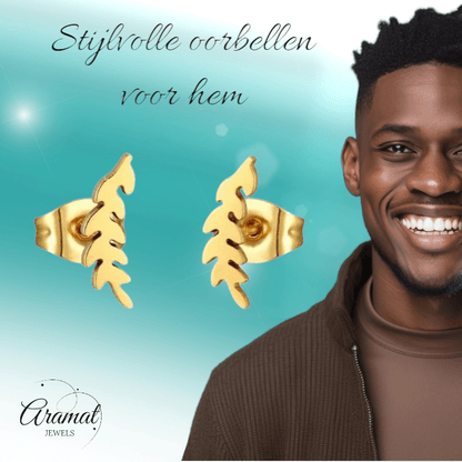 Goudkleurige blad oorstuds 10×3 mm - oor3422 - Oorbellen kopen# - 10mm - alles - blad