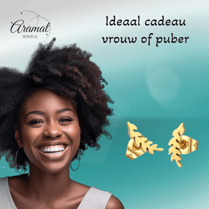 Goudkleurige blad oorstuds 12×4 mm - oor502 - Oorbellen kopen# - 12mm - alles - blad