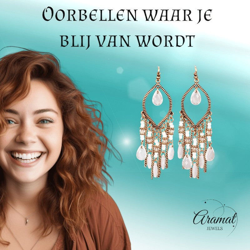 Goudkleurige Boho Oorhangers - Druppelvormig - RVS Haakje - oor6112 - Oorhangers kopen# - alles - bali - boho