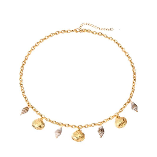 Goudkleurige damesketting met echte schelpen – 40+5 cm - ket1172 - 513516 - Halskettingen kopen# - 40cm - alles - Bedelketting