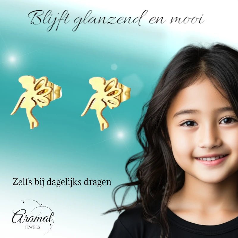 Goudkleurige Elfjesoorbellen RVS 9x6mm - oor4719 - fg - Oorbellen kopen# - 9mm - alles - cadeau