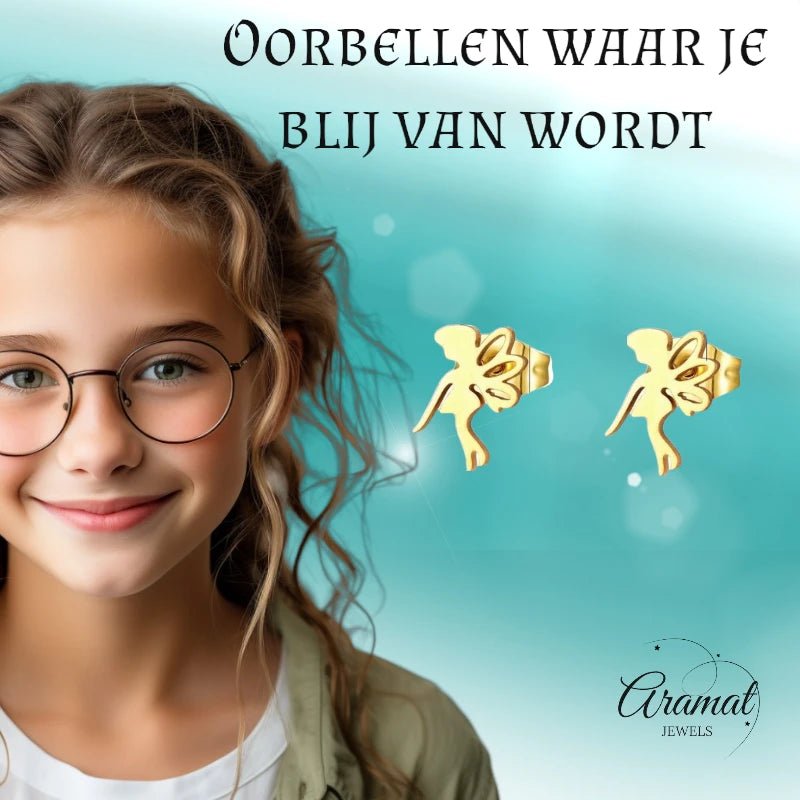 Goudkleurige Elfjesoorbellen RVS 9x6mm - oor4719 - fg - Oorbellen kopen# - 9mm - alles - cadeau