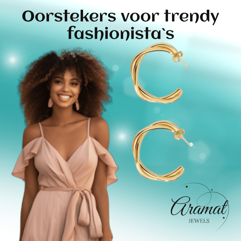 Goudkleurige Gedraaide Halve Oorringen 30x4mm RVS - Aramat Jewels - RVS Sieraden - Oorbellen - cadeautip