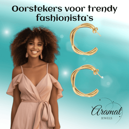 Goudkleurige Gedraaide Halve Oorringen 30x4mm RVS - Aramat Jewels - RVS Sieraden - Oorbellen - cadeautip