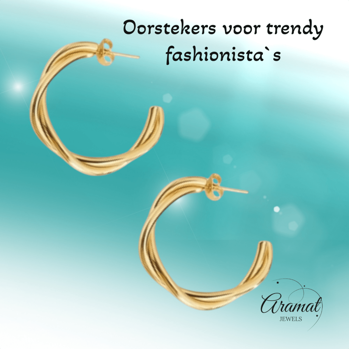Goudkleurige Gedraaide Halve Oorringen 30x4mm RVS - Aramat Jewels - RVS Sieraden - Oorbellen - cadeautip