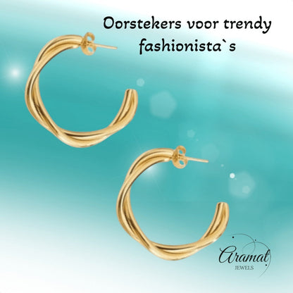 Goudkleurige Gedraaide Halve Oorringen 30x4mm RVS - Aramat Jewels - RVS Sieraden - Oorbellen - cadeautip