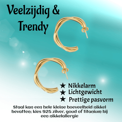 Goudkleurige Gedraaide Halve Oorringen 30x4mm RVS - Aramat Jewels - RVS Sieraden - Oorbellen - cadeautip