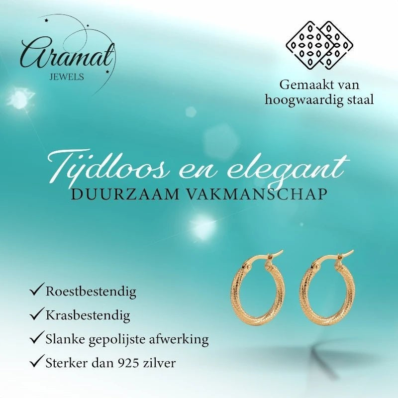 Goudkleurige Gedraaide RVS Hoepeloorbellen - Gediamanteerd - 20 mm - Aramat Jewels - Oorringen - cadeautip