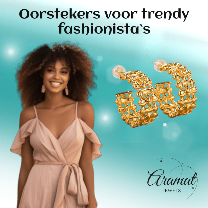 Goudkleurige Gevlochten Halve Oorringen 25x10mm - Aramat Jewels - RVS Sieraden - Oorbellen - cadeautip