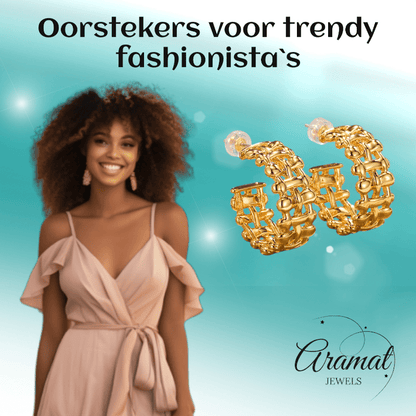 Goudkleurige Gevlochten Halve Oorringen 25x10mm - Aramat Jewels - RVS Sieraden - Oorbellen - cadeautip