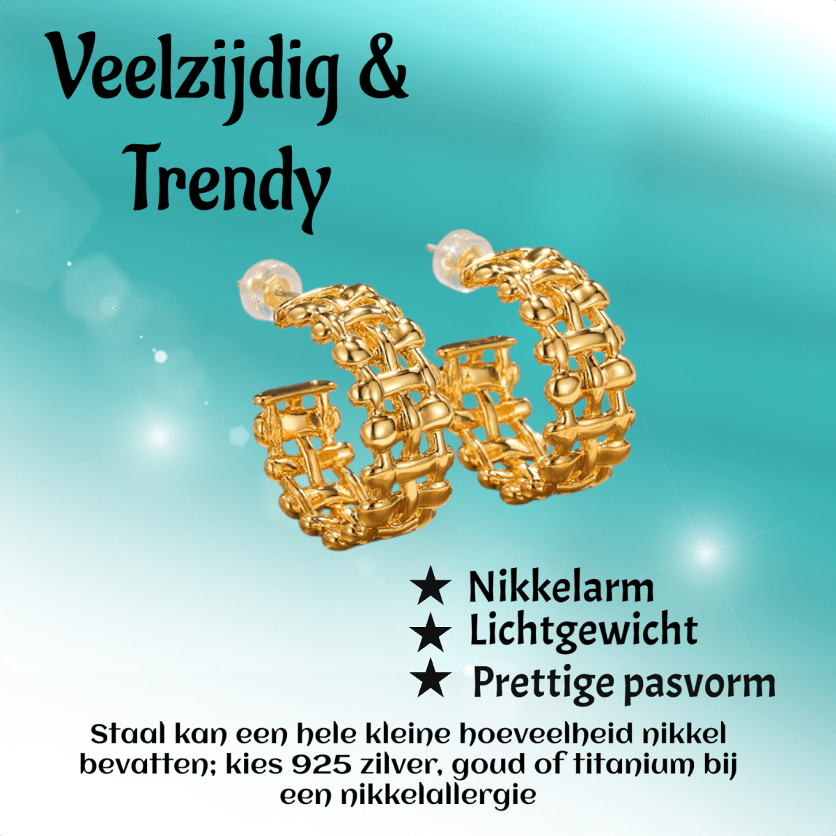 Goudkleurige Gevlochten Halve Oorringen 25x10mm - Aramat Jewels - RVS Sieraden - Oorbellen - cadeautip