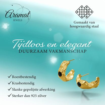 Goudkleurige Halve Oorringen Emaille Cirkel 25x10mm - Aramat Jewels - RVS Sieraden - Oorbellen - cadeautip