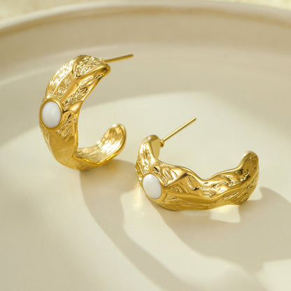 Goudkleurige Halve Oorringen Emaille Cirkel 25x10mm - Aramat Jewels - RVS Sieraden - Oorbellen - cadeautip