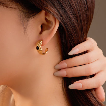 Goudkleurige Halve Oorringen Emaille Cirkel 25x10mm - Aramat Jewels - RVS Sieraden - Oorbellen - cadeautip