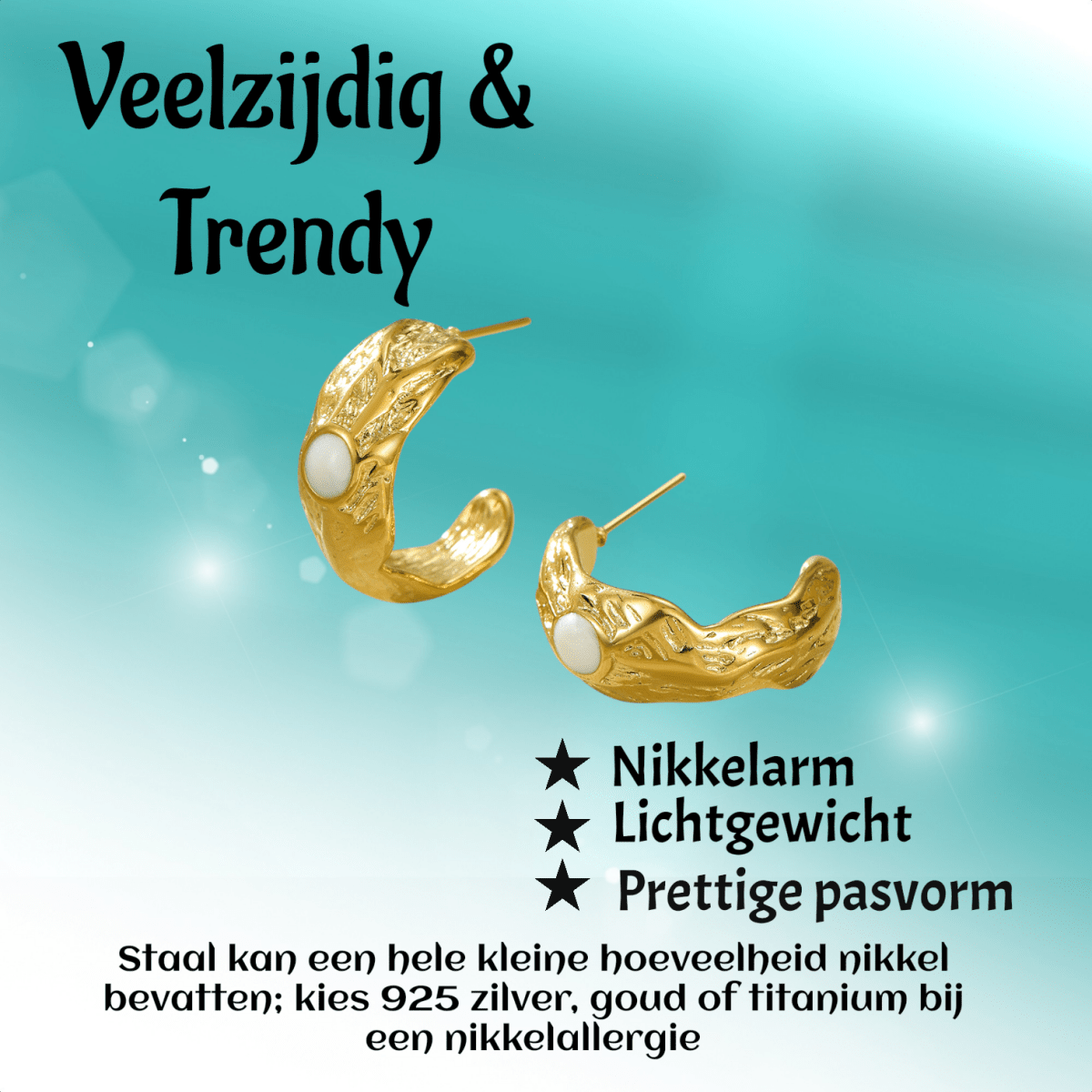 Goudkleurige Halve Oorringen Emaille Cirkel 25x10mm - Aramat Jewels - RVS Sieraden - Oorbellen - cadeautip