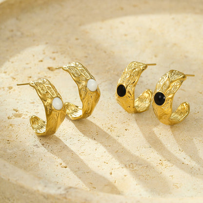 Goudkleurige Halve Oorringen Emaille Cirkel 25x10mm - Aramat Jewels - RVS Sieraden - Oorbellen - cadeautip