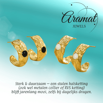 Goudkleurige Halve Oorringen Emaille Cirkel 25x10mm - Aramat Jewels - RVS Sieraden - Oorbellen - cadeautip