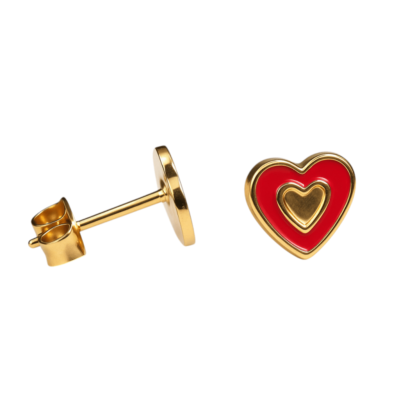 Goudkleurige hartjes oorbellen met rood emaille - oor6077 - Oorbellen kopen# - 6mm - alles - cadeau
