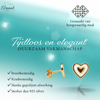 Goudkleurige hartjes oorbellen met wit emaille - oor6076 - Oorbellen kopen# - 6mm - alles - cadeau