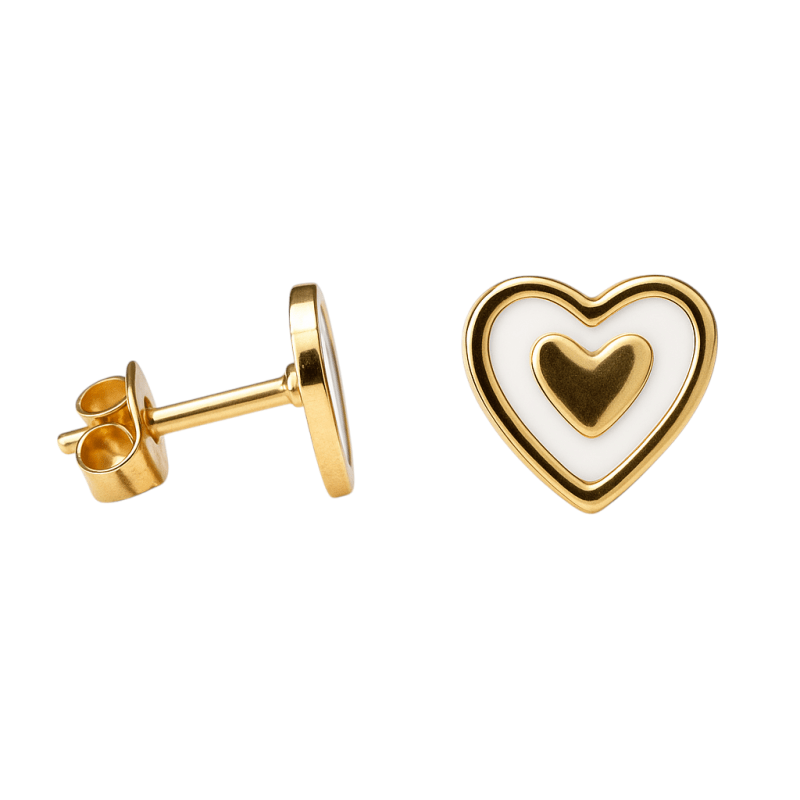 Goudkleurige hartjes oorbellen met wit emaille - oor6076 - Oorbellen kopen# - 6mm - alles - cadeau