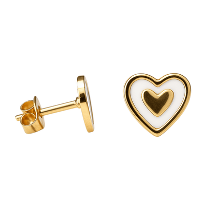 Goudkleurige hartjes oorbellen met wit emaille - oor6076 - Oorbellen kopen# - 6mm - alles - cadeau