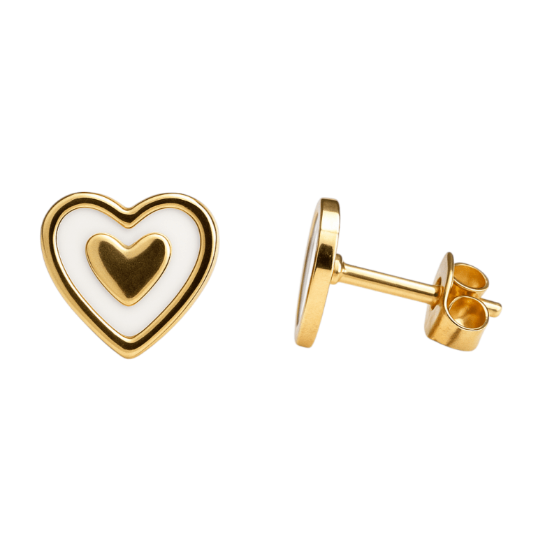 Goudkleurige hartjes oorbellen met wit emaille - oor6076 - Oorbellen kopen# - 6mm - alles - cadeau
