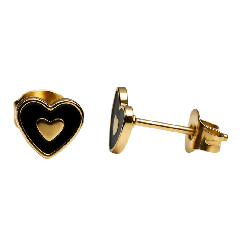 Goudkleurige hartjes oorbellen met zwart emaille - oor6075 - Oorbellen kopen# - 6mm - alles - cadeau