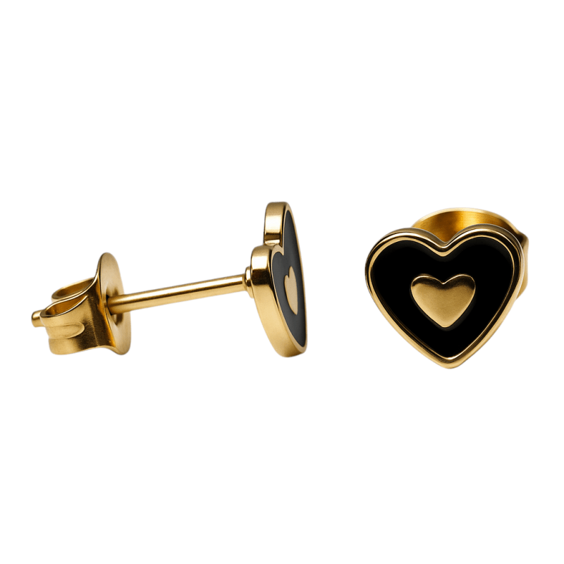 Goudkleurige hartjes oorbellen met zwart emaille - oor6075 - Oorbellen kopen# - 6mm - alles - cadeau