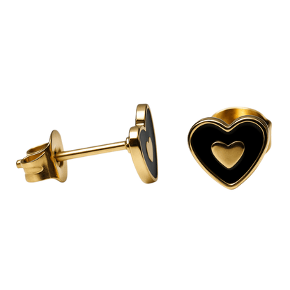 Goudkleurige hartjes oorbellen met zwart emaille - oor6075 - Oorbellen kopen# - 6mm - alles - cadeau