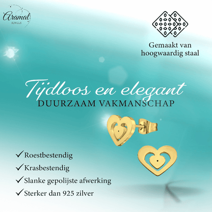 Goudkleurige hartjes oorstekers – 11x9mm RVS - Aramat Jewels - Oorbellen - cadeautip
