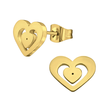 Goudkleurige hartjes oorstekers – 11x9mm RVS - Aramat Jewels - Oorbellen - cadeautip