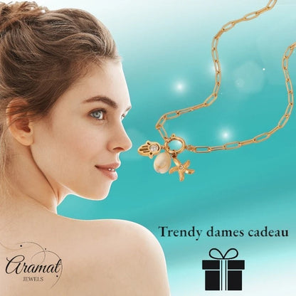 Goudkleurige ketting met verwisselbare bedels – 45 cm - ket1173 - 683680 - Halskettingen kopen# - 45cm - alles - Bedelketting