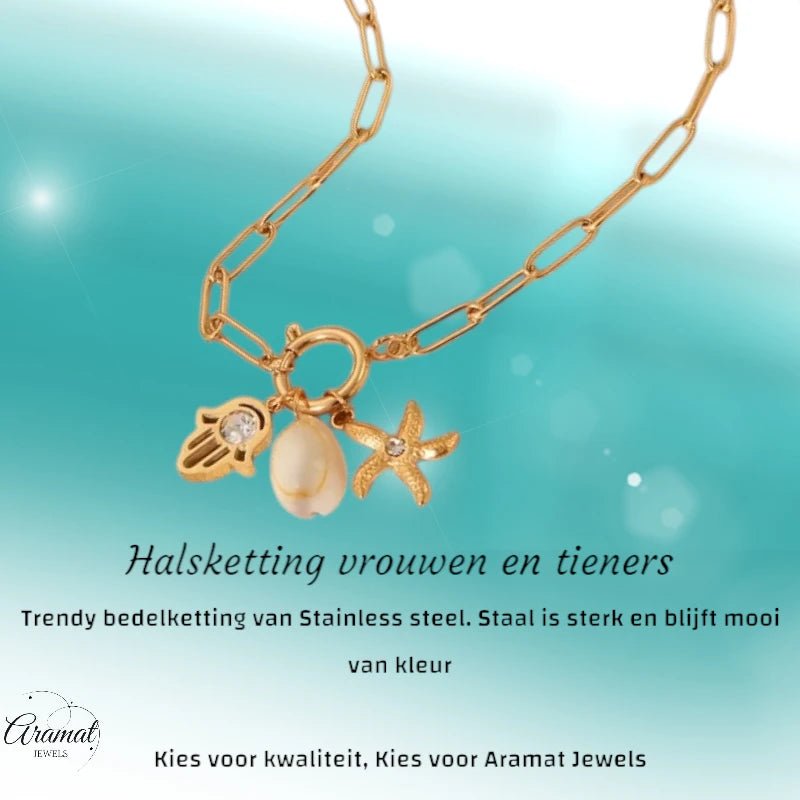Goudkleurige ketting met verwisselbare bedels – 45 cm - ket1173 - 683680 - Halskettingen kopen# - 45cm - alles - Bedelketting