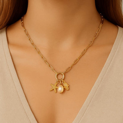 Goudkleurige ketting met verwisselbare bedels – 45 cm - ket1173 - 683680 - Halskettingen kopen# - 45cm - alles - Bedelketting