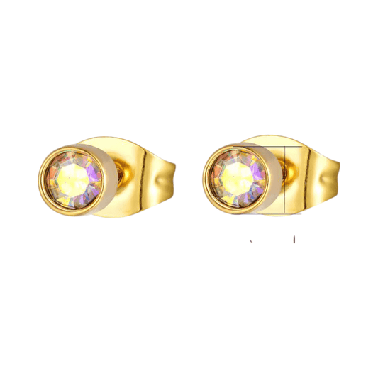 Goudkleurige kristallen oorbellen met AB glans – 3 mm - oor587 - XE38690 - Oorbellen kopen# - 3mm - AB - AB Transparant