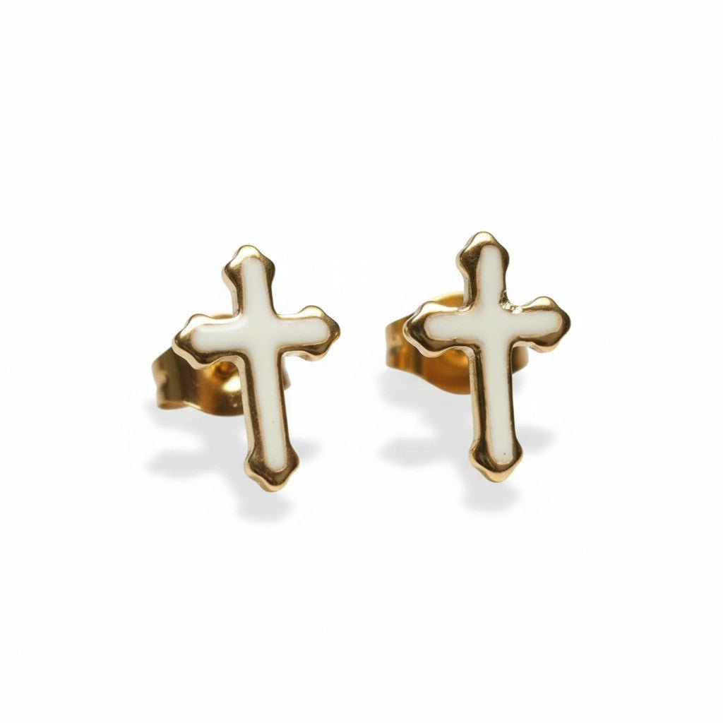 Goudkleurige Kruisjes Oorbellen Met Emaille Afwerking - Aramat Jewels - Oorbellen - cadeautip