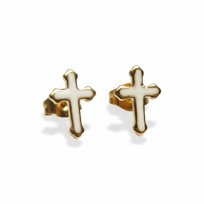 Goudkleurige Kruisjes Oorbellen Met Emaille Afwerking - Aramat Jewels - Oorbellen - cadeautip