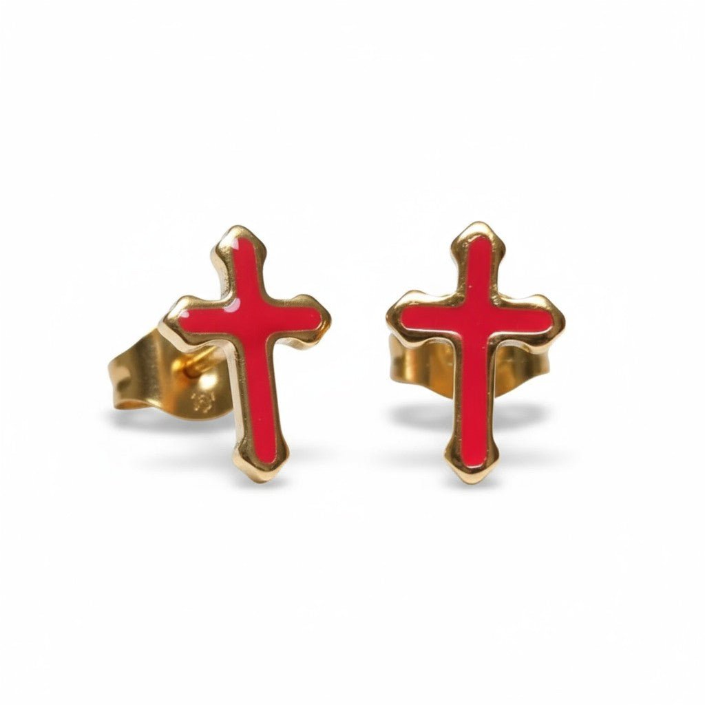 Goudkleurige Kruisjes Oorbellen Met Emaille Afwerking - Aramat Jewels - Oorbellen - cadeautip