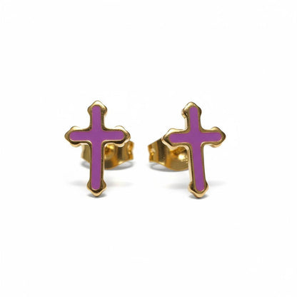 Goudkleurige Kruisjes Oorbellen Met Emaille Afwerking - Aramat Jewels - Oorbellen - cadeautip