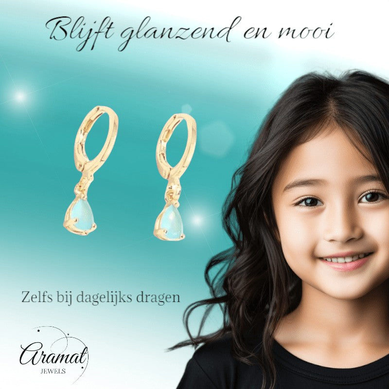 Goudkleurige Mini Oorringetjes Meisje – Mintgroene Zirkonia – 10mm - oor6341 - 66130 - Oorringen kopen# - 10mm - alles - cadeau