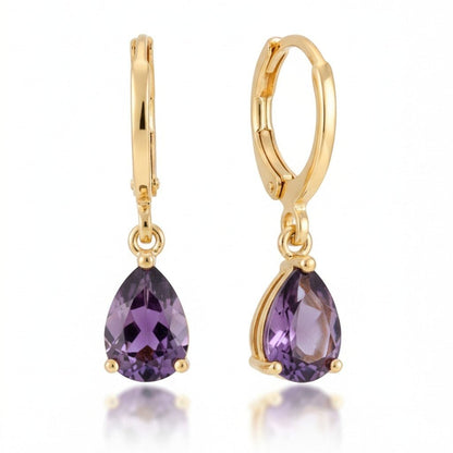 Goudkleurige Mini Oorringetjes Meisje – Paarse Zirkonia – 10mm - Aramat Jewels - Oorringen - cadeautip