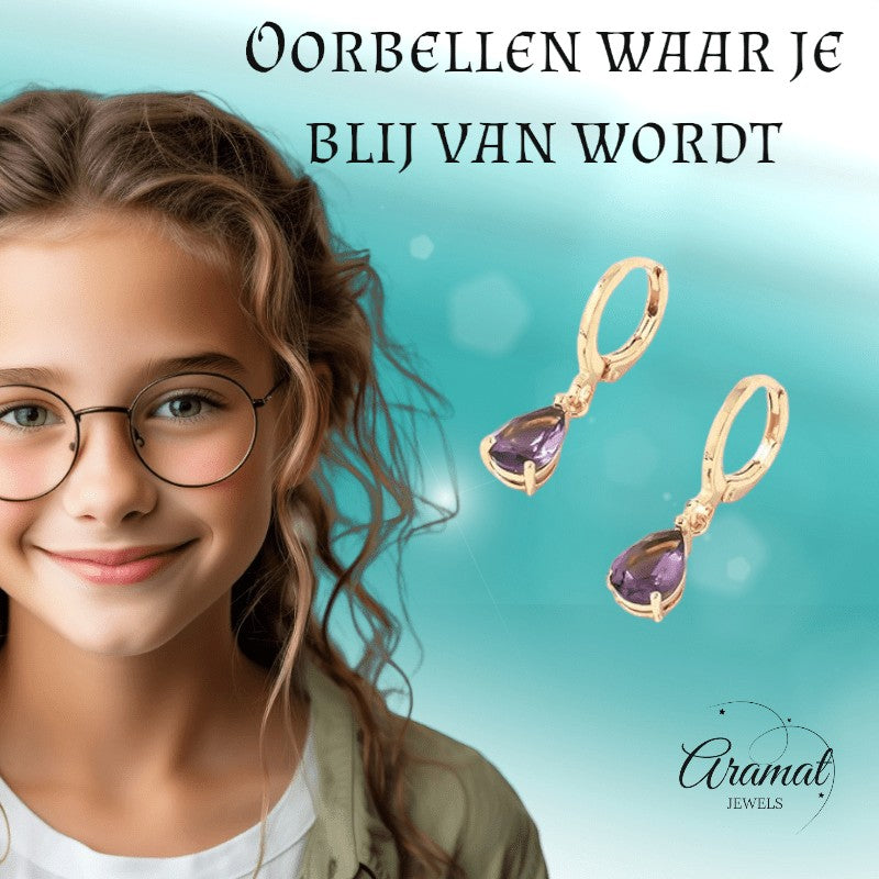 Goudkleurige Mini Oorringetjes Meisje – Paarse Zirkonia – 10mm - oor6339 - 66134 - Oorringen kopen# - 10mm - alles - cadeau