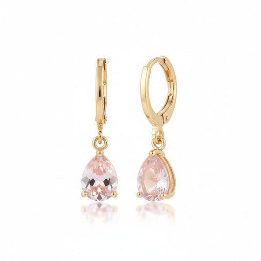 Goudkleurige Mini Oorringetjes Meisje – Roze Druppel Zirkonia – 10mm - Aramat Jewels - Oorringen - cadeautip