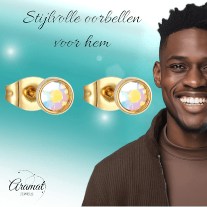Goudkleurige oorbellen met AB kristal – 4 mm - oor4160 - Oorbellen kopen# - 4mm - AB - AB Transparant