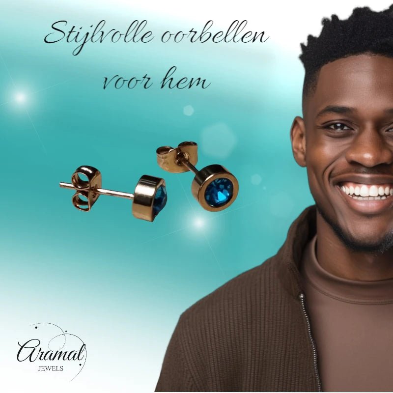 Goudkleurige oorbellen met aqua blauw zirkonia 6mm - oor4482 - Oorbellen kopen# - 6mm - alles - Aqua Blauw