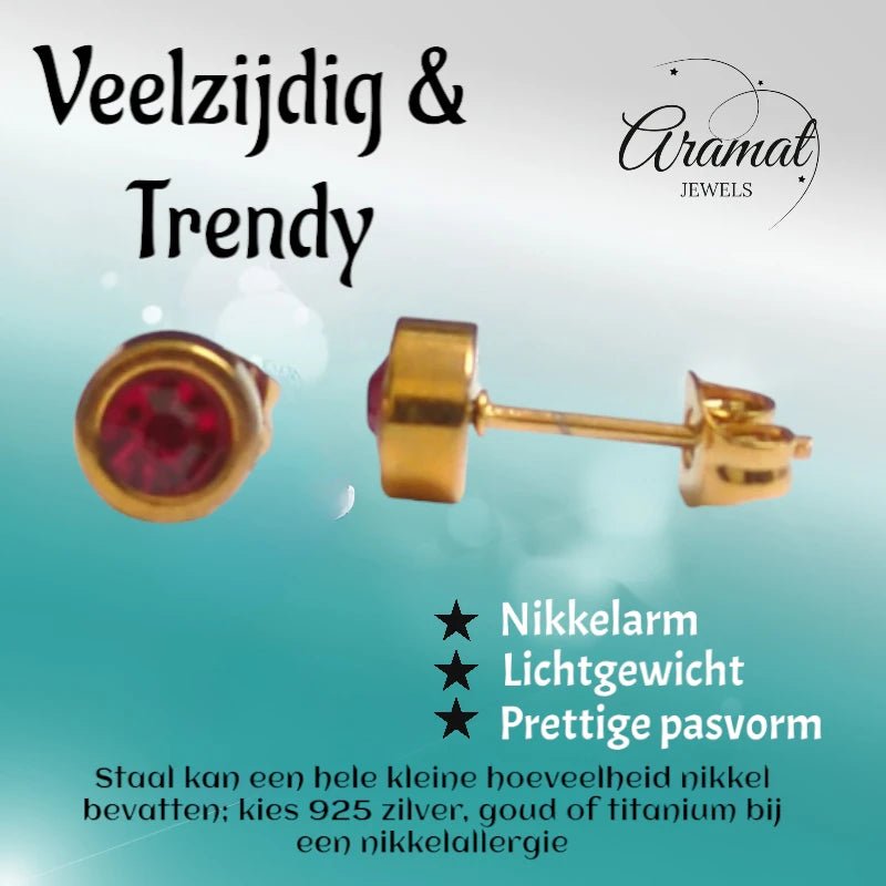 Goudkleurige oorbellen rood 6mm – Staal - oor2774 - XE71669 - Oorbellen kopen# - 6mm - alles - cadeau