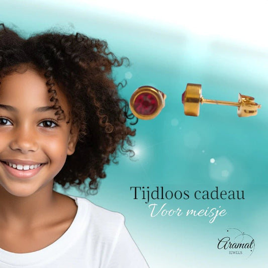 Goudkleurige oorbellen rood 6mm – Staal - oor2774 - XE71669 - Oorbellen kopen# - 6mm - alles - cadeau