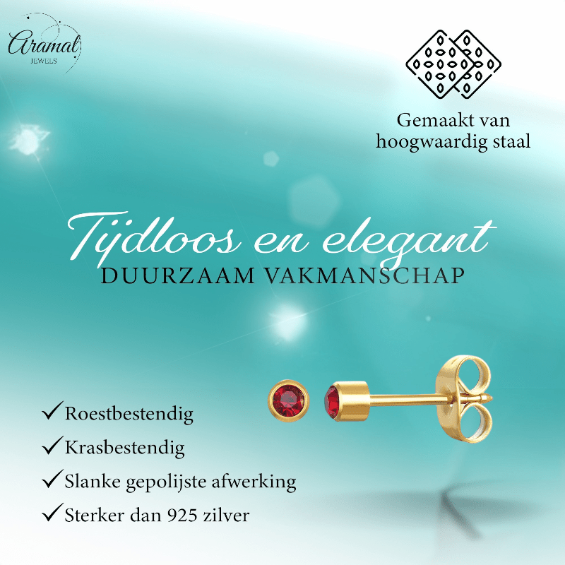 Goudkleurige Oorstekers 3mm - Rood Kristal - oor596 - XE38686 - Oorbellen kopen# - 3mm - alles - cadeau