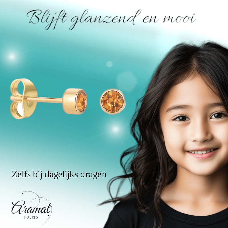 Goudkleurige Oorstekers 4mm - Bruin Oranje Kristal - oor4610 - Oorbellen kopen# - 4mm - alles - bruin