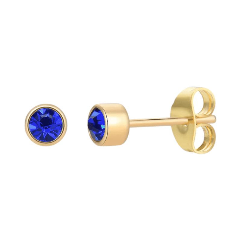 Goudkleurige Oorstekers 4mm - Donkerblauw Kristal - oor4604 - Oorbellen kopen# - 4mm - alles - blauw